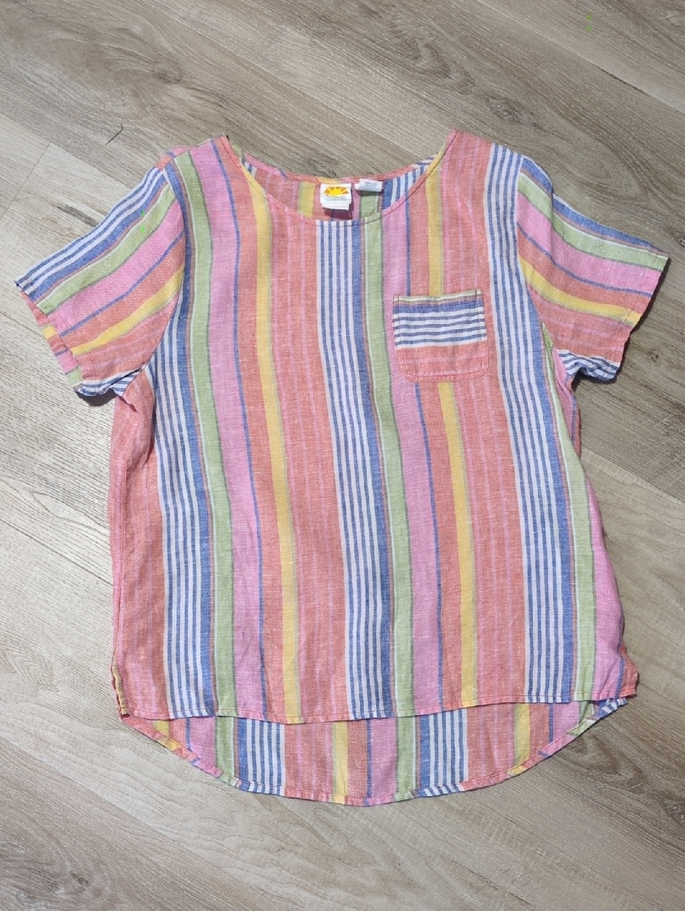 C & C California Multicolor Striped Short-Sleeve Top 100 % Linen